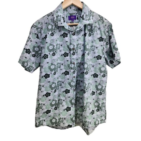 Tallia Short Sleeve Button‎ Front Shirt Floral Pattern Men's Size XL 17.5 Green - Picture 6 of 6